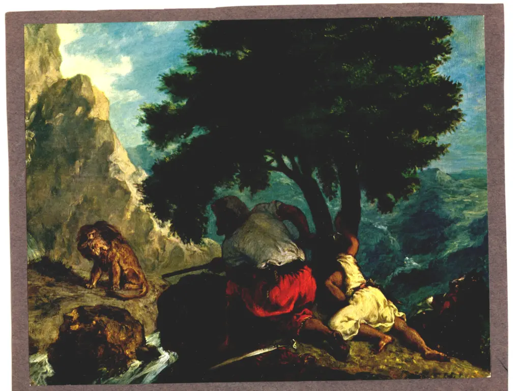 Anonimo , Delacroix, Eug&egrave;ne - sec. XIX - Caccia al leone , fronte