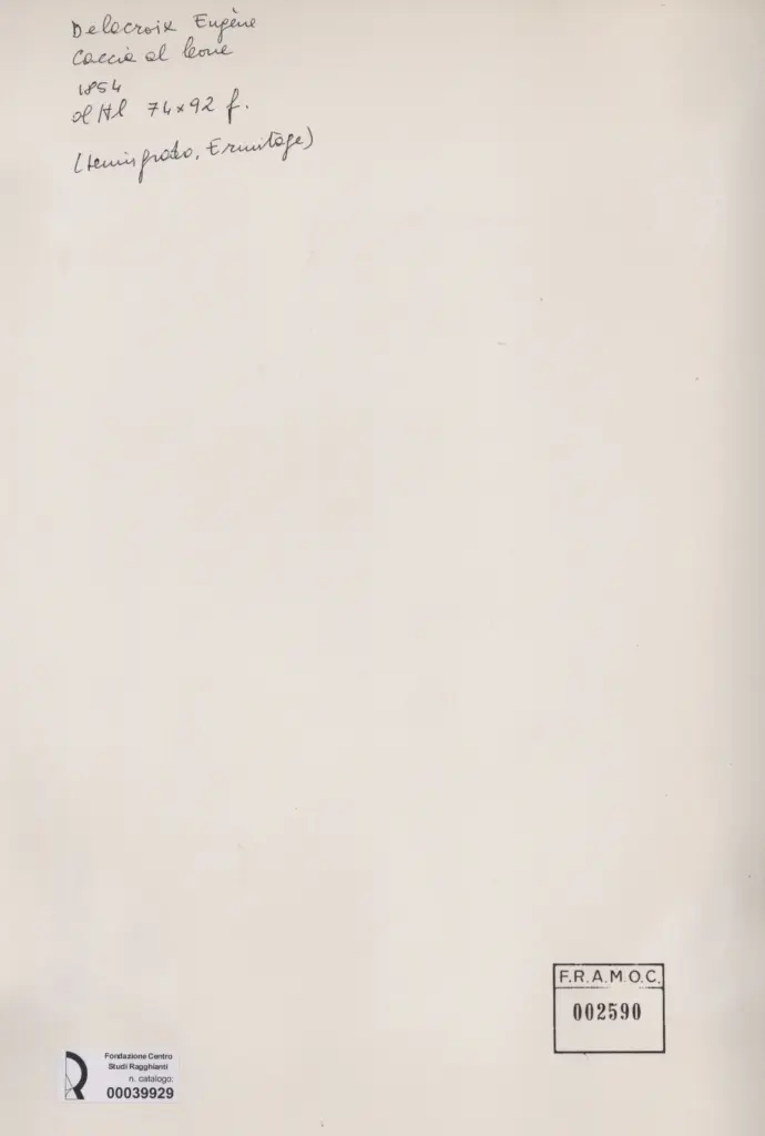 Anonimo , Delacroix, Eug&egrave;ne - sec. XIX - Caccia al leone , retro