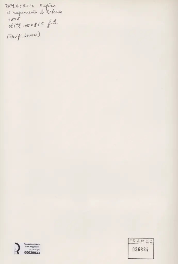 Anonimo , Delacroix, Eug&egrave;ne - sec. XIX - Il rapimento di Rebecca , retro