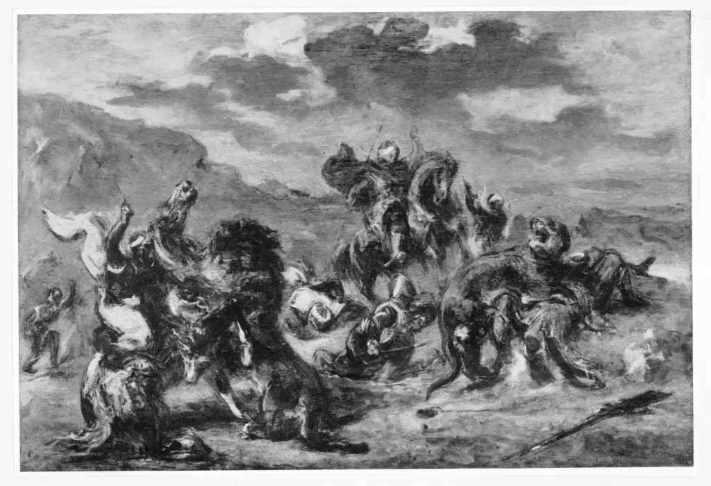 Anonimo , Delacroix, Eug&egrave;ne - sec. XIX - Battaglia a cavallo , fronte