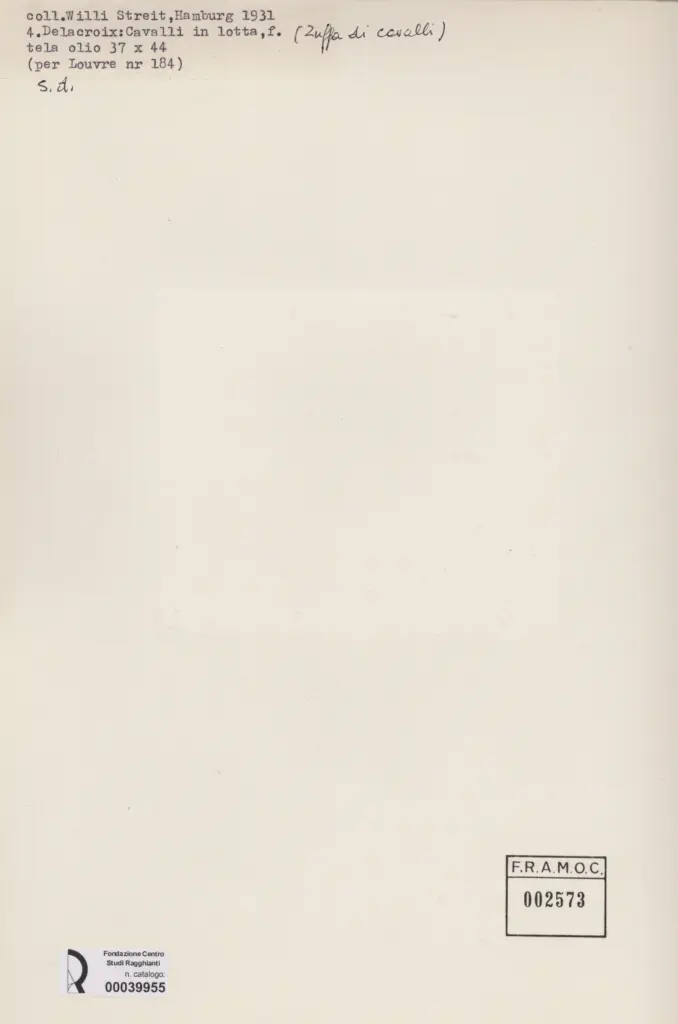 Anonimo , Delacroix, Eug&egrave;ne - sec. XIX - Zuffa di cavalli , retro