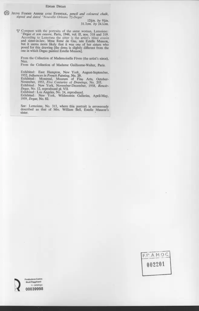 Anonimo , Degas, Edgar - sec. XIX - Jeune femme assise avec eventail , retro