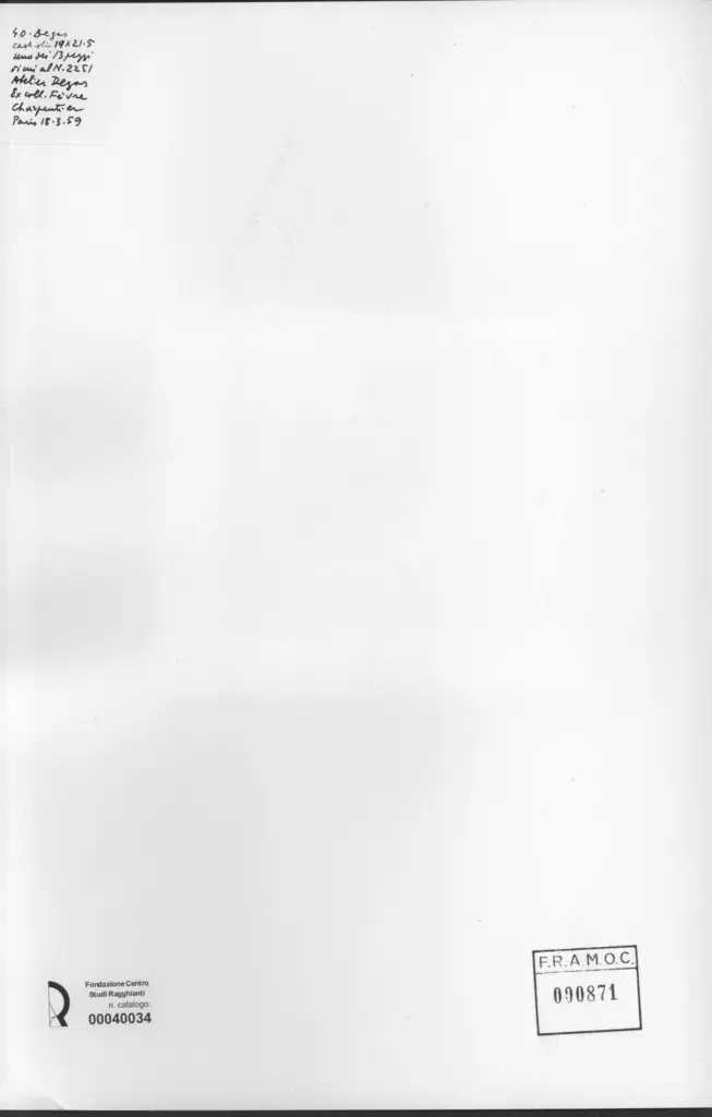 Anonimo , Degas, Edgar - sec. XIX - Uno dei 13 pezzi di cui al n. 2251 Atelier Degas , retro