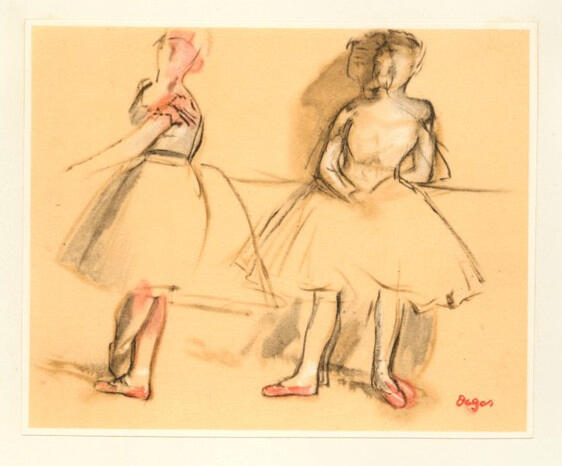 Degas, Edgar , Due giovani ballerine alla sbarra di esercizio