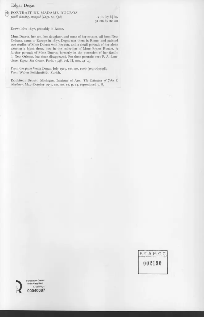 Anonimo , Degas, Edgar - sec. XIX - Portrait de Madame Ducros , retro
