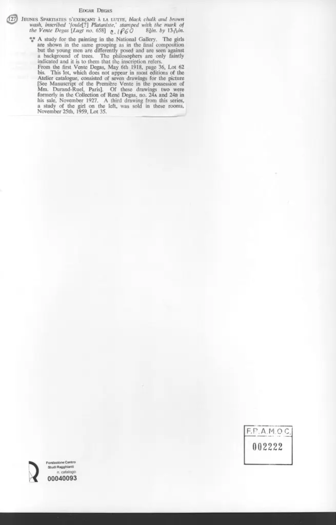 Anonimo , Degas, Edgar - sec. XIX - Jeunes Spartiates s'exerçant à la lutte , retro