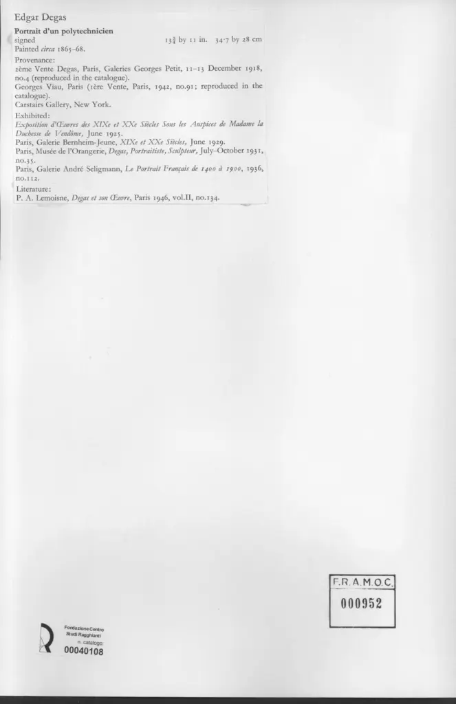Anonimo , Degas, Edgar - sec. XIX - Portrait d'un polytechnicien , retro