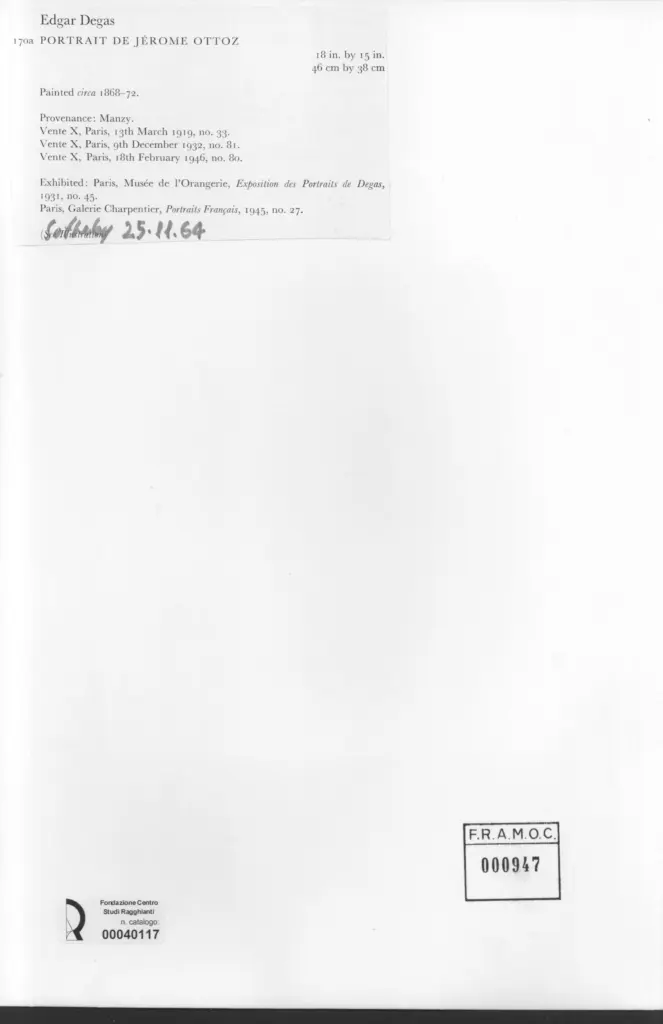 Anonimo , Degas, Edgar - sec. XIX - Portrait de Jérome Ottoz , retro