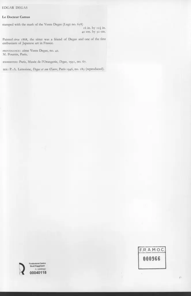 Anonimo , Degas, Edgar - sec. XIX - Le docteur Camus , retro