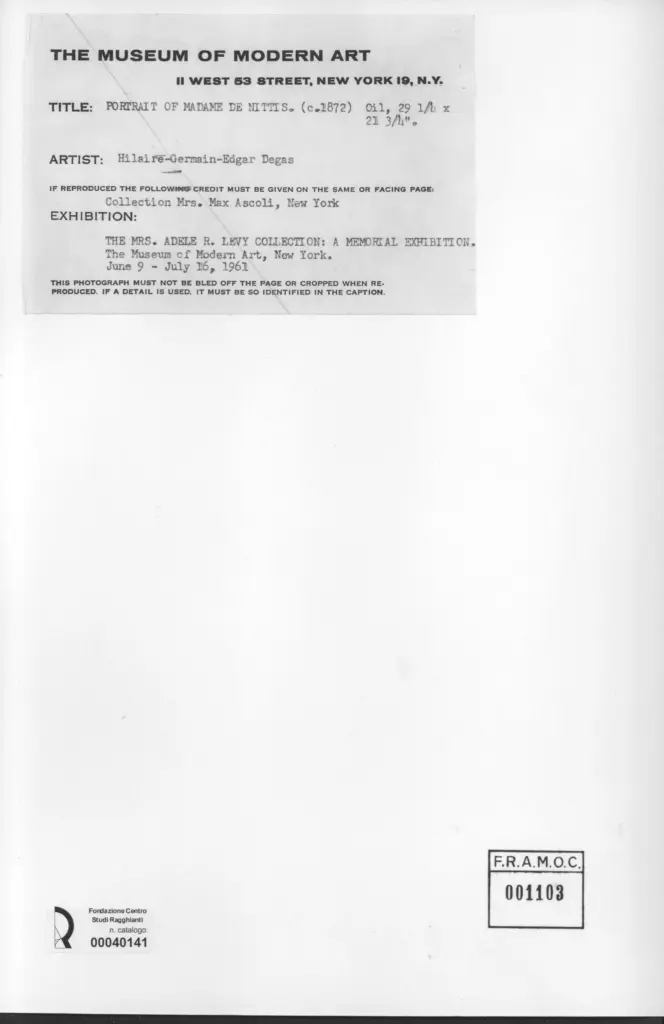 Anonimo , Degas, Edgar - sec. XIX - Portrait of Madame de Nittis , retro