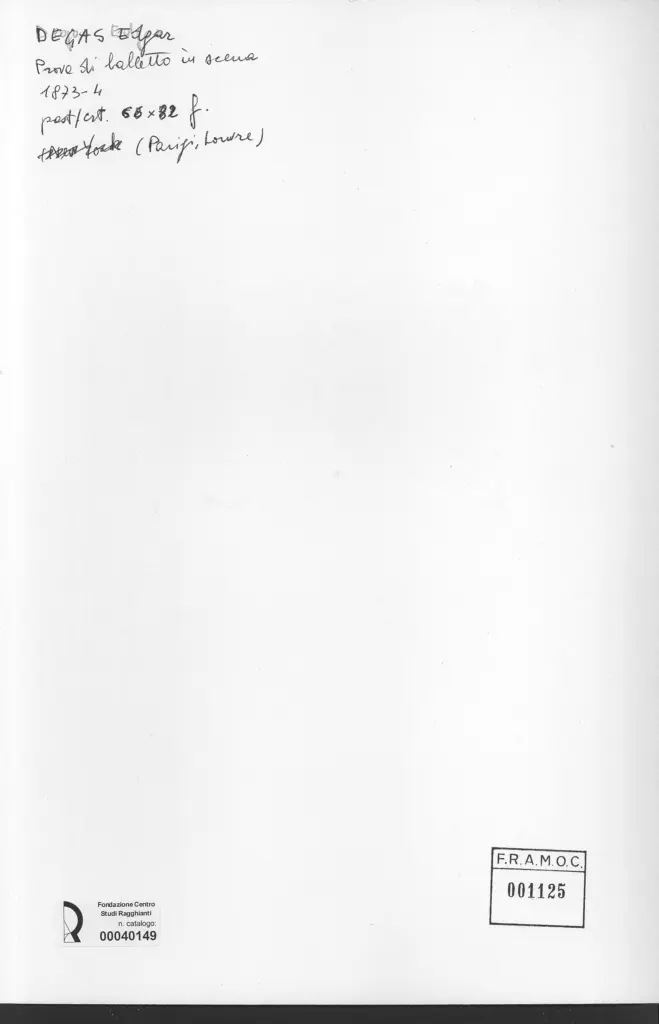 Anonimo , Degas, Edgar - sec. XIX - Prove di balletto in scena , retro