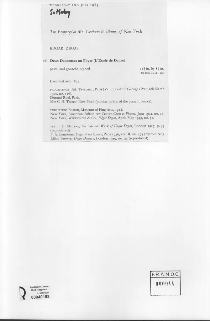 Anonimo , Degas, Edgar - sec. XIX - Deux danseuses au Foyer (L'École de danse) , retro