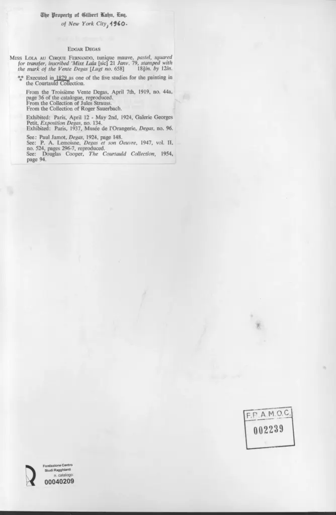 Anonimo , Degas, Edgar - sec. XIX - Miss Lola au Cirque Fernando , retro