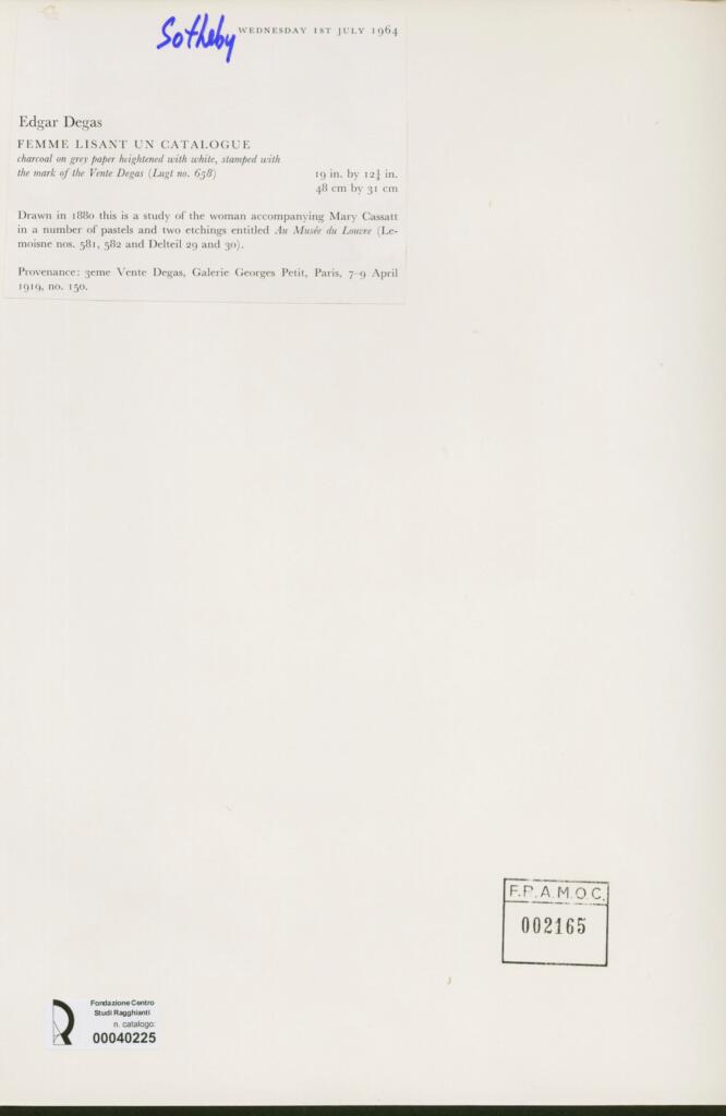 Anonimo , Degas, Edgar - sec. XIX - Femme lisant un catalogue , retro