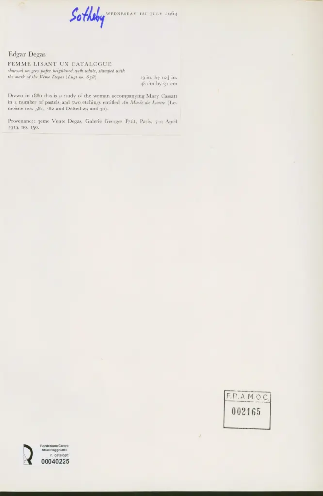 Anonimo , Degas, Edgar - sec. XIX - Femme lisant un catalogue , retro