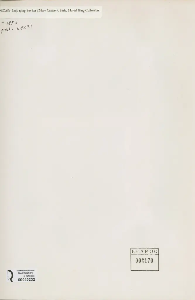 Anonimo , Degas, Edgar - sec. XIX - Lady tying her hat (Mary Cassatt) , retro