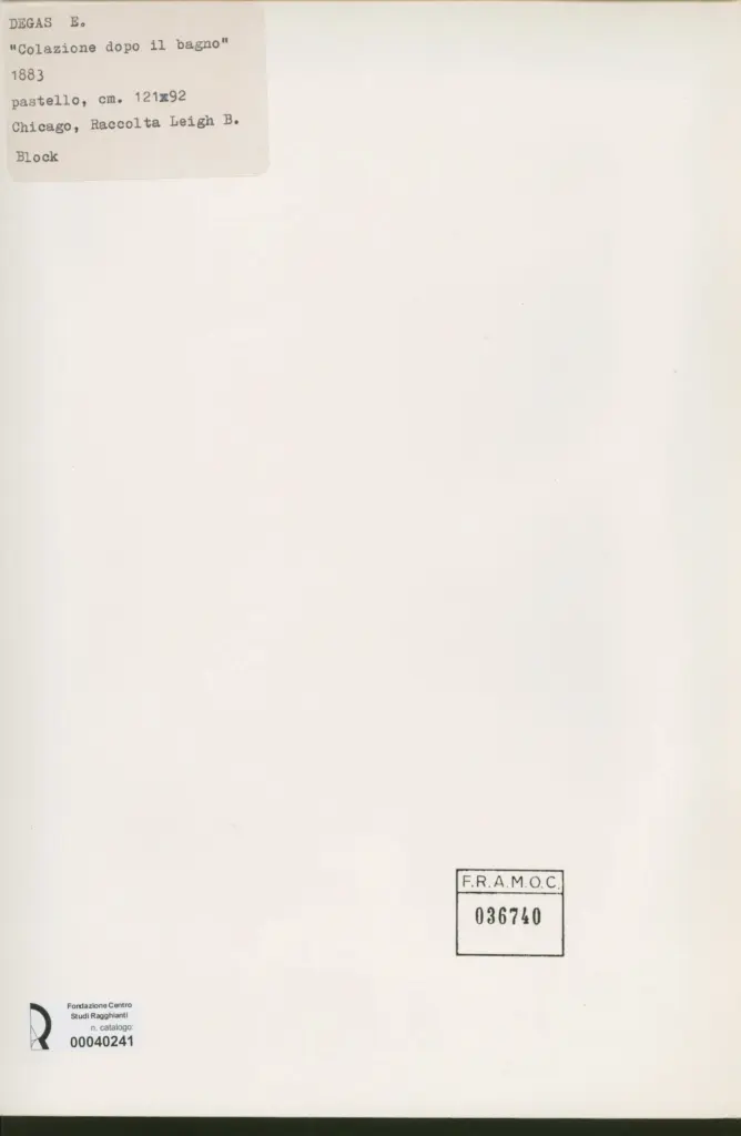 Anonimo , Degas, Edgar - sec. XIX - Colazione dopo il bagno , retro