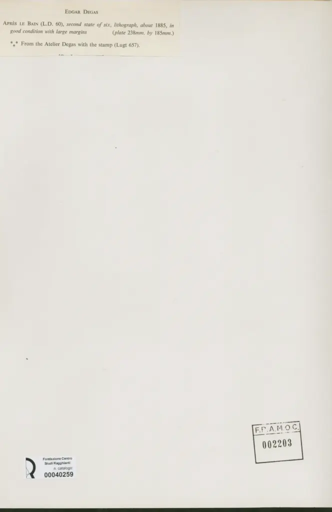 Anonimo , Degas, Edgar - sec. XIX - Apr&eacute;s le bain , retro