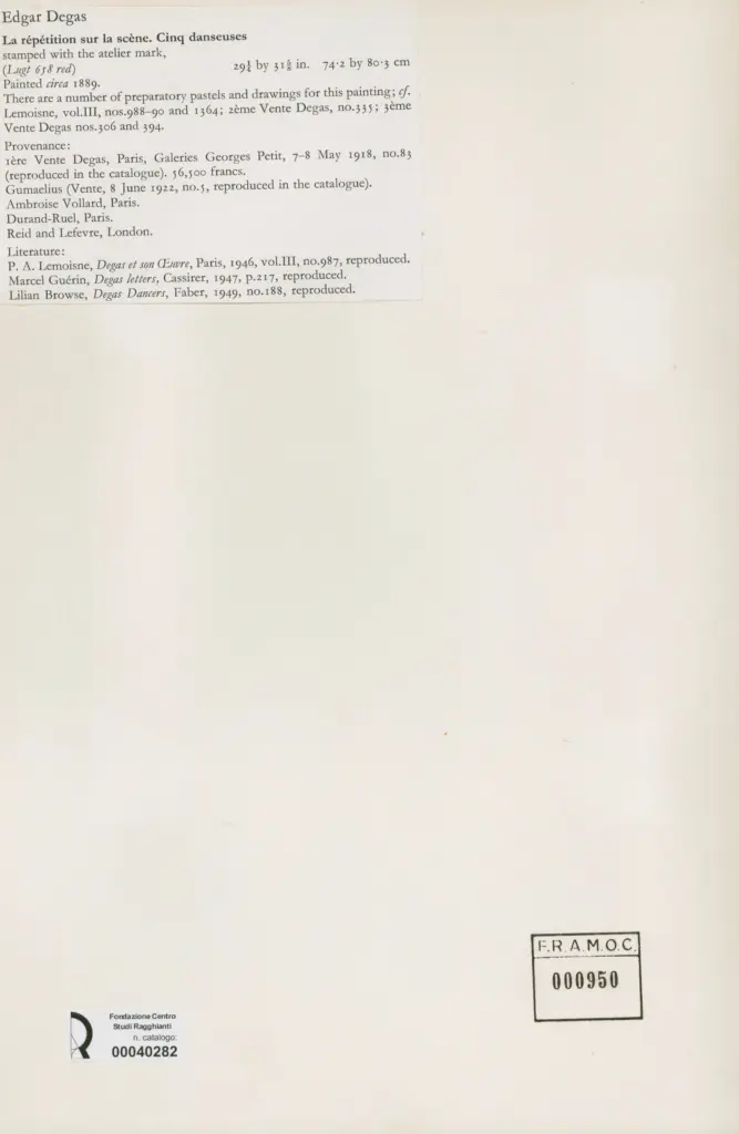 Anonimo , Degas, Edgar - sec. XIX - La répétition sur la scéne. Cinq danseuses , retro