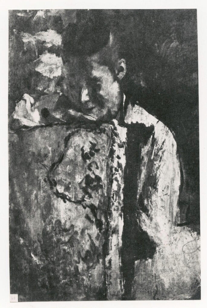 Druet, E. , Degas, Edgar - sec. XIX - Femme assise de 3/4, la main droit appuyée au dossier d'un fauteuil , fronte