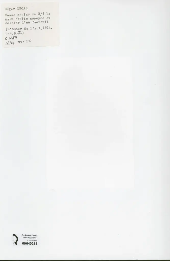 Druet, E. , Degas, Edgar - sec. XIX - Femme assise de 3/4, la main droit appuy&eacute;e au dossier d'un fauteuil , retro