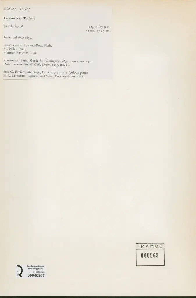 Anonimo , Degas, Edgar - sec. XIX - Femma &agrave; sa toilette , retro