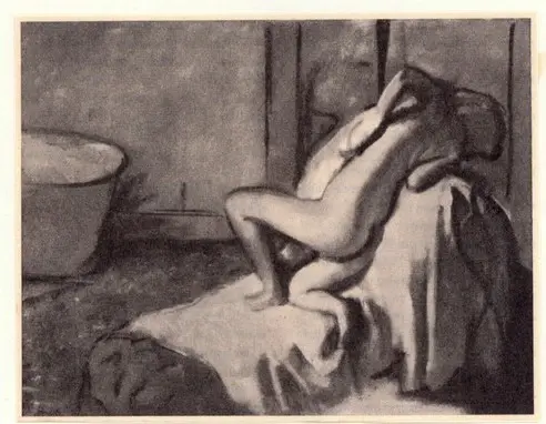 Anonimo , Degas, Edgar - sec. XIX - Donna sdraiata che si asciuga il fianco sinistro , fronte