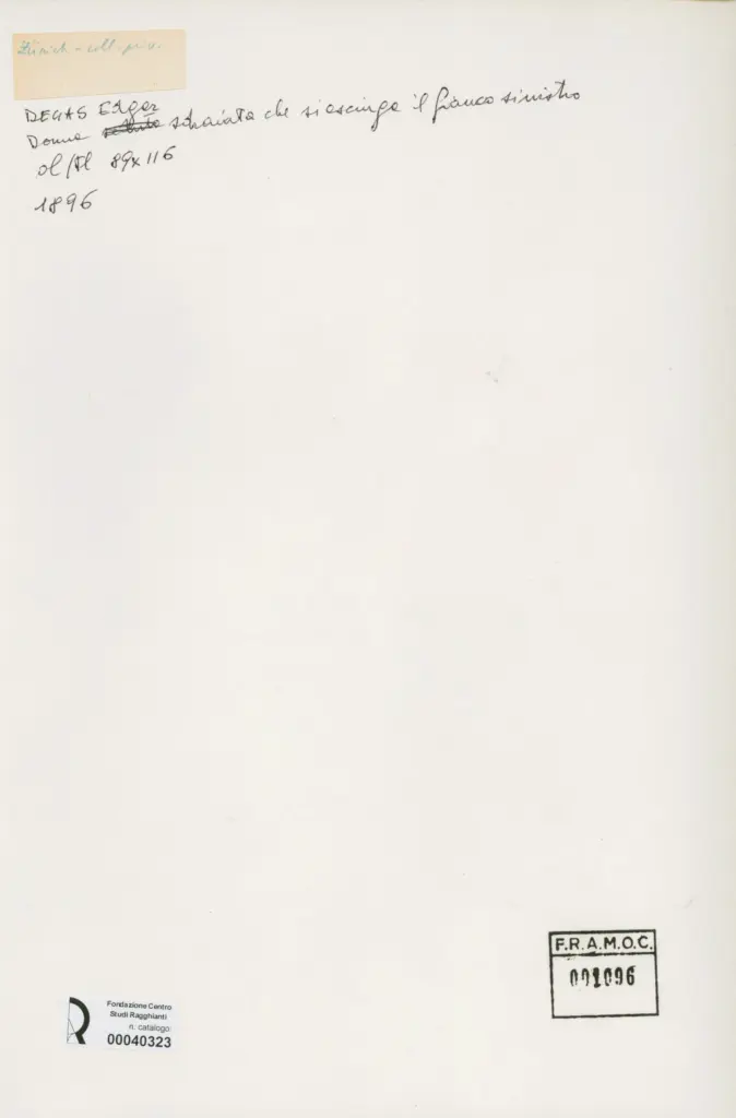 Anonimo , Degas, Edgar - sec. XIX - Donna sdraiata che si asciuga il fianco sinistro , retro