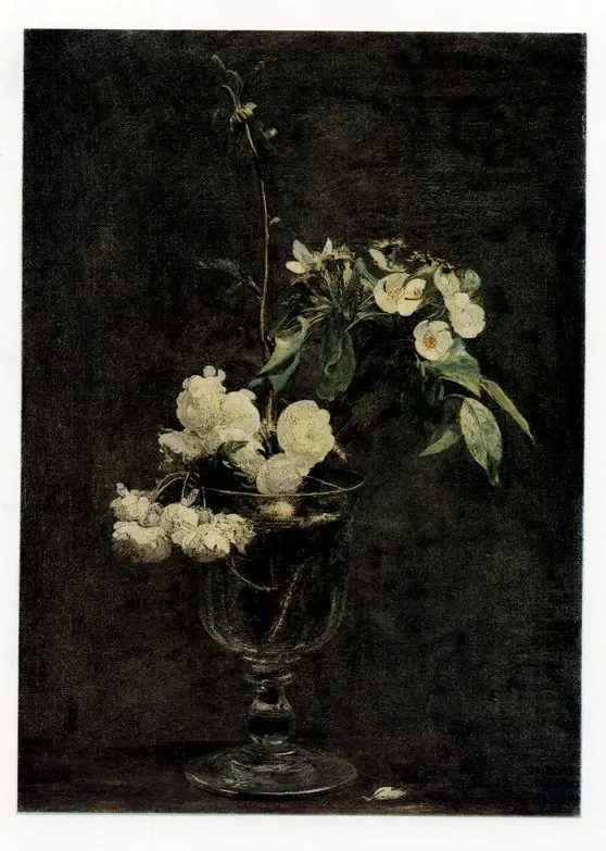 Anonimo , Fantin-Latour, Henri - sec. XIX - Rami di arancio e fiori di melo in un vaso di vetro , fronte