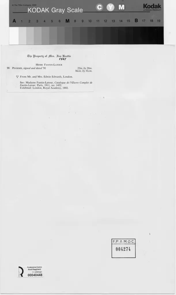 Anonimo , Fantin-Latour, Henri - sec. XIX - Vaso con fiori , retro