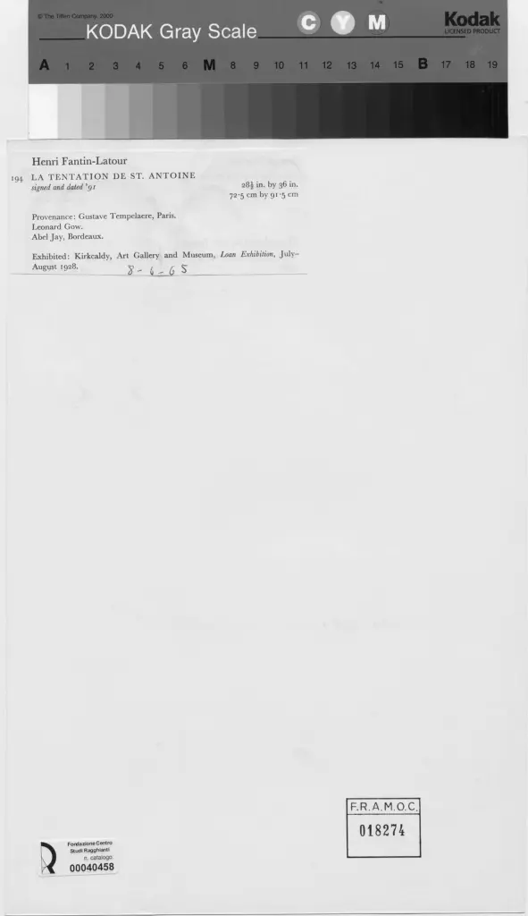 Anonimo , Fantin-Latour, Henri - sec. XIX - La tentazione di Sant'Antonio , retro