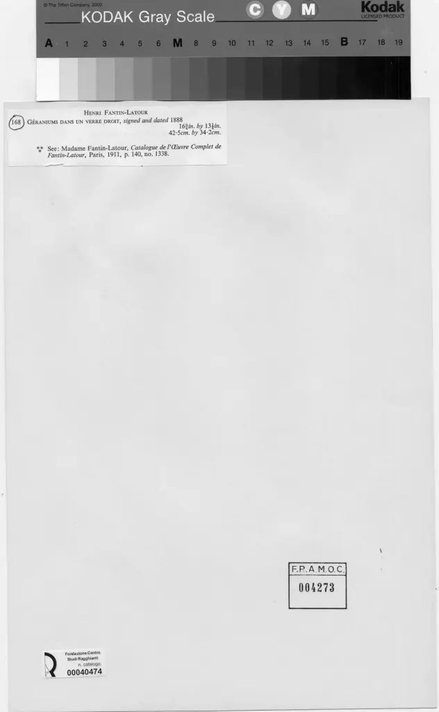 Anonimo , Fantin-Latour, Henri - sec. XIX - Geranei in un vaso verde , retro