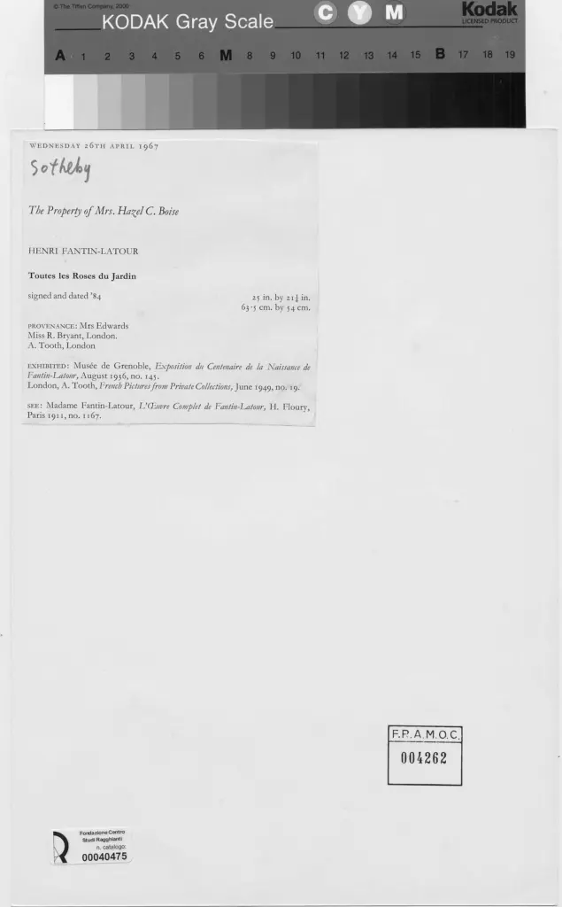 Anonimo , Fantin-Latour, Henri - sec. XIX - Tutte le rose di giardino , retro