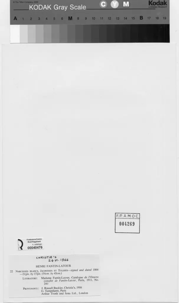Anonimo , Fantin-Latour, Henri - sec. XIX - Narcisi bianchi, giacinti e tulipani , retro