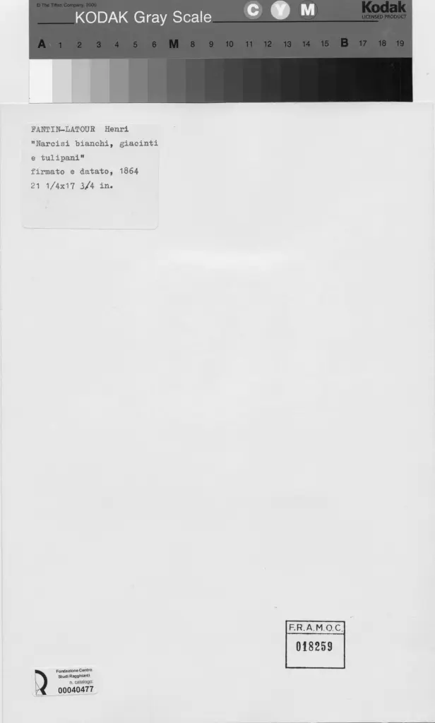 Anonimo , Fantin-Latour, Henri - sec. XIX - Narcisi bianchi, tulipani e giacinti , retro