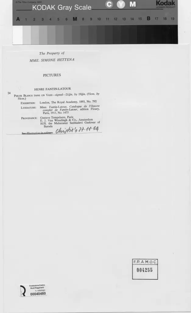 Anonimo , Fantin-Latour, Henri - sec. XIX/ XX - Fiori bianchi in un vaso , retro