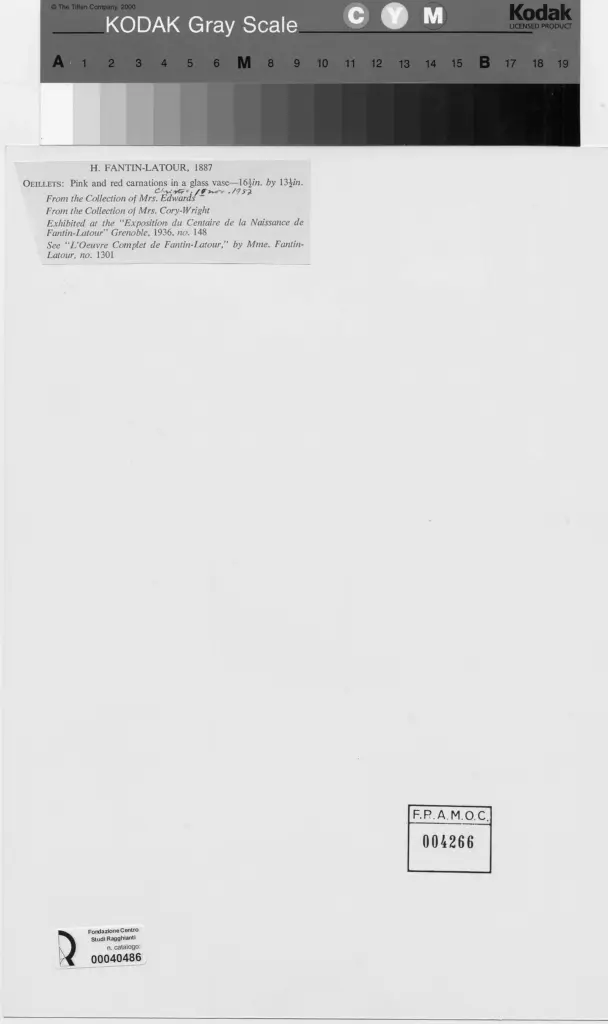 Anonimo , Fantin-Latour, Henri - sec. XIX - Fiori in un vaso di vetro , retro