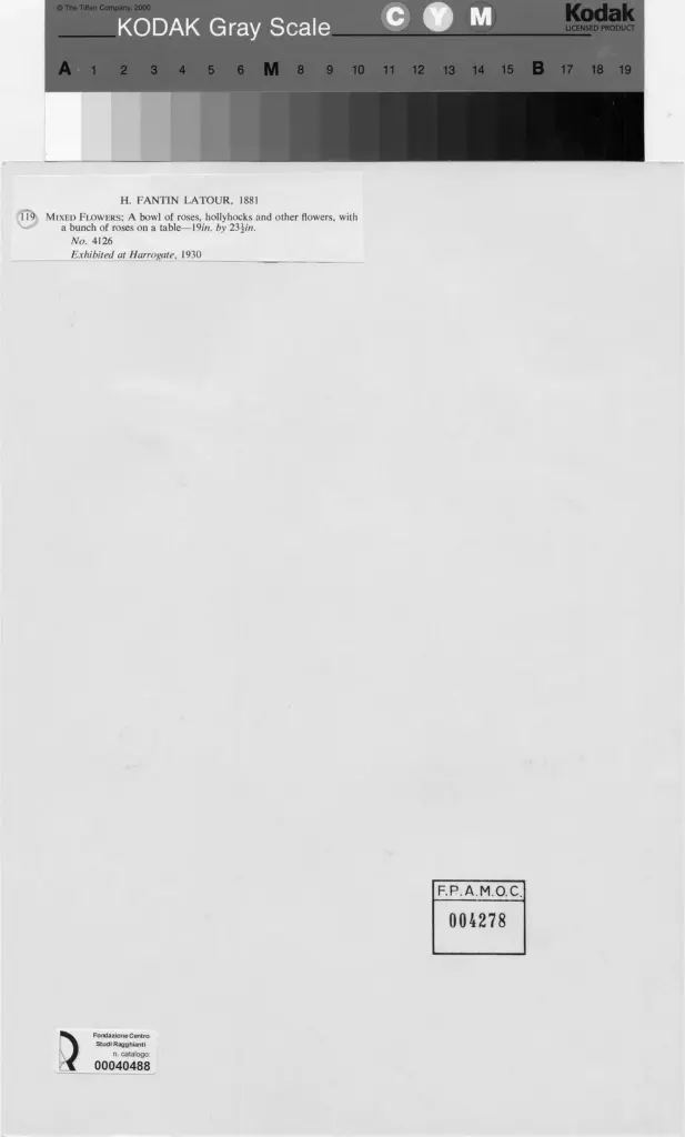 Anonimo , Fantin-Latour, Henri - sec. XIX - Bouquet di fiori misti e rose sul tavolo , retro