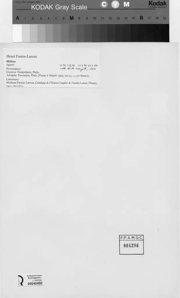 Anonimo , Fantin-Latour, Henri - sec. XIX/ XX - Vaso con fiori , retro