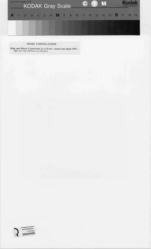 Anonimo , Fantin-Latour, Henri - sec. XIX - Garofani rosa e bianchi in un vaso di vetro , retro