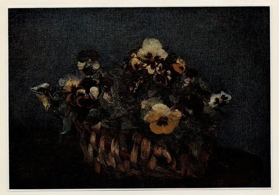 Anonimo , Fantin-Latour, Henri - sec. XIX - Viole del pensiero in un paniere , fronte