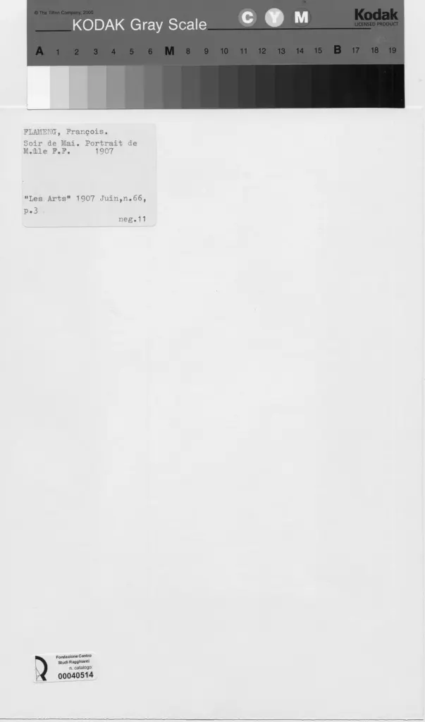 Anonimo , Flameng, Fran&ccedil;oise - sec. XX - Sera di maggio. Ritratto di M.lle f. F. , retro