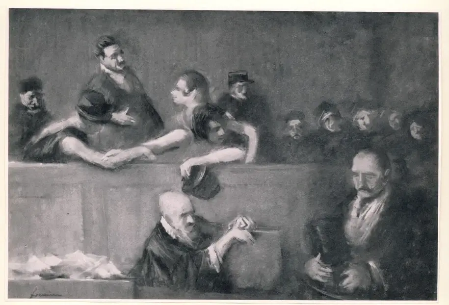 Anonimo , Forain, Jean-Louis - sec. XX - Sc&egrave;ne de tribunal , fronte