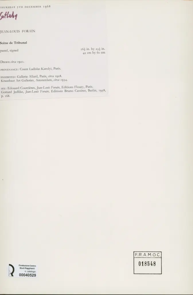 Anonimo , Forain, Jean-Louis - sec. XX - Sc&egrave;ne de tribunal , retro