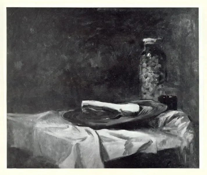 Anonimo , Forain, Jean-Louis - sec. XIX - Nature morte &agrave; la c&ocirc;te de porc et au cornichons , fronte