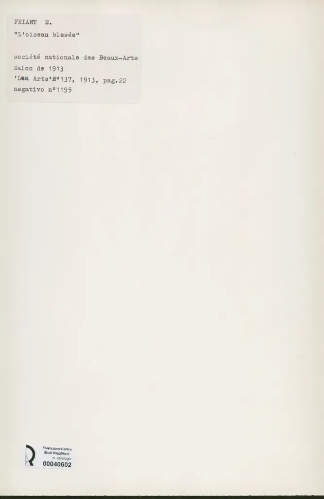 Anonimo , Friant, &Eacute;mile - sec. XX - L'oiseau bles&eacute;e , retro