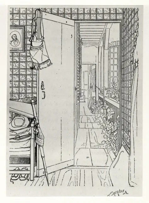 Anonimo , Gavarni, Pierre - sec. XIX - Primo disegno: la sua camera a Tarbes , fronte