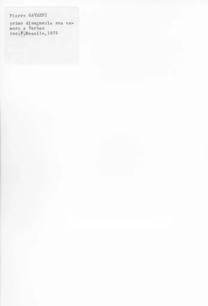 Anonimo , Gavarni, Pierre - sec. XIX - Primo disegno: la sua camera a Tarbes , retro