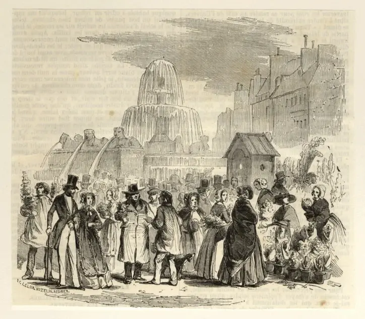 Anonimo , Gavarni, Paul - sec. XIX - Le marche aux fleurs du Chateau-d'eau , fronte