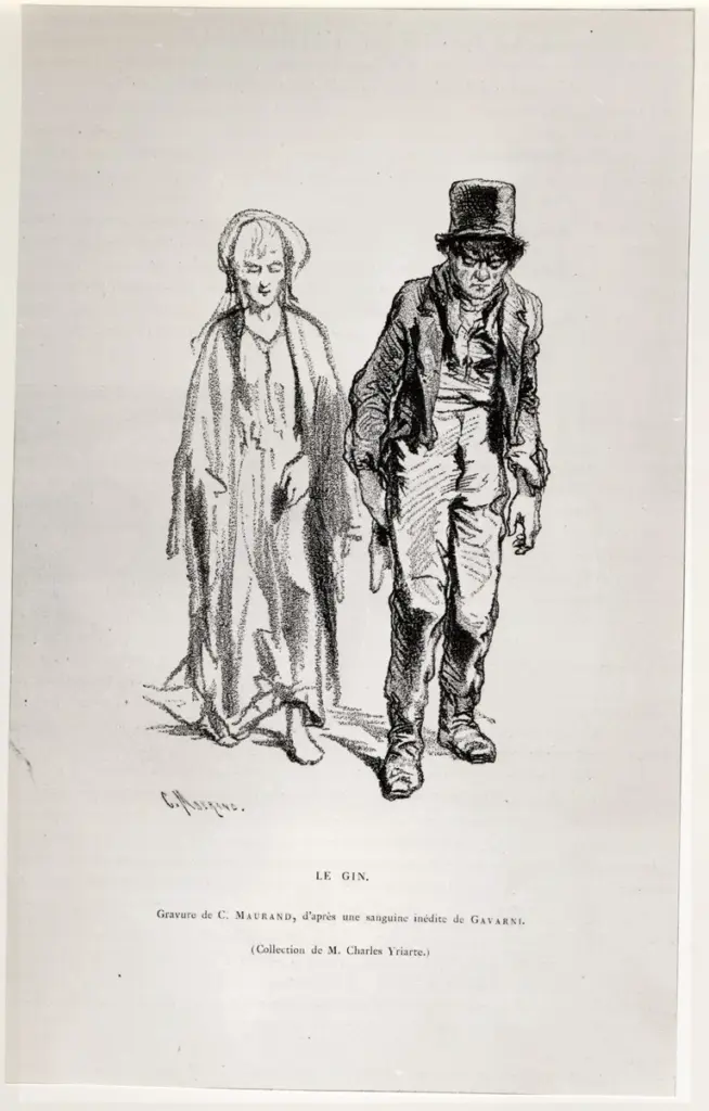 Gavarni, Pierre , Le Gin sanguigna - litografia incisa da Maurand